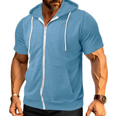 Men's Stylish Short Sleeve Hoodie with Zip-Up Design for Active Wear