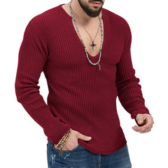 Stylish V-Neck Ribbed Sweater for Men - Perfect for Casual and Fashionable Looks