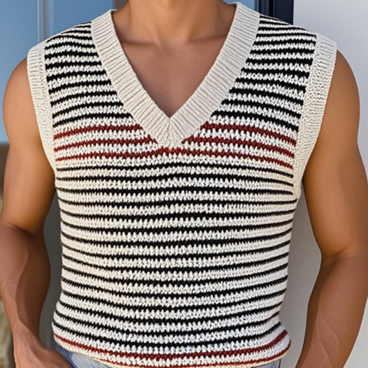 Men's Casual V Neck Contrast Color Striped Knitted Tank Top MTA0787D6M