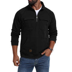 Men's Casual Half-Zip Pullover with Functional Pockets - Perfect for Outdoor Adventures