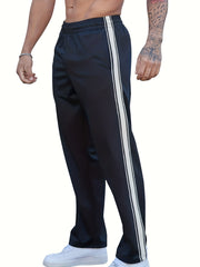 Men's Stylish Green Track Pants with Striped Side Panels