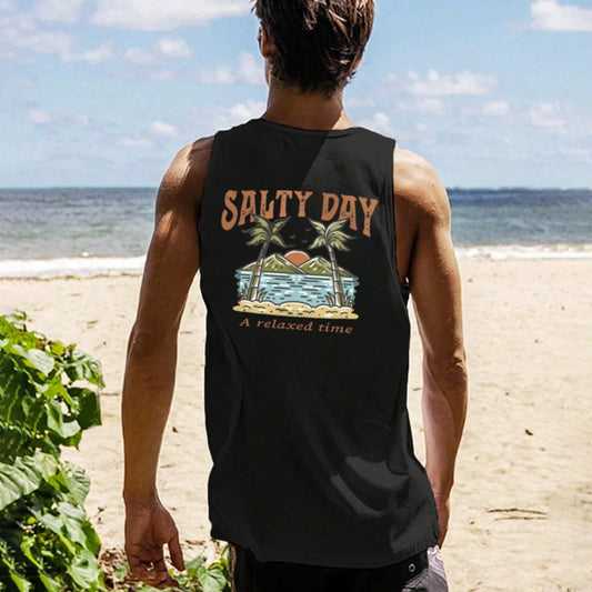 Salty Day Graphic Tank Top for Men - Perfect for Beach and Summer Outings