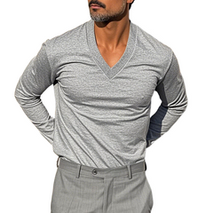 Men's Solid Color Blend V-Neck Long Sleeve T-Shirt MTA2785C7X