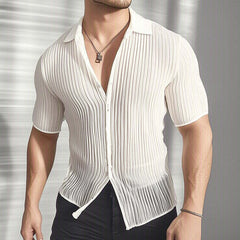 Men's Summer Lightweight Textured Slim-Fit Short-Sleeved Shirt MTA0846D2U