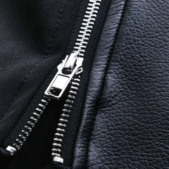 Men's Leather Stitching Zip-up Round Neck Long-sleeved T-shirt (Internal T-shirt Not Included) 12785925U