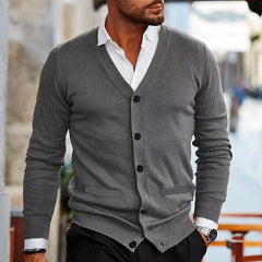 Men's Stylish V-Neck Cardigan Sweater - Perfect for Casual and Formal Wear