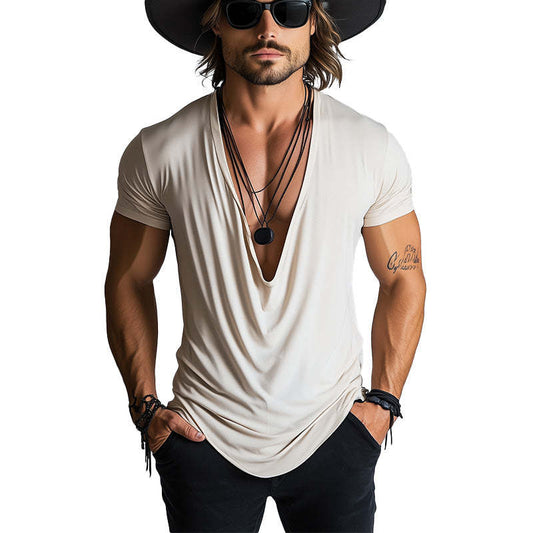 Men's Spring Fashion Simple Swing Collar Short Sleeve T-shirt MTA3126C9P