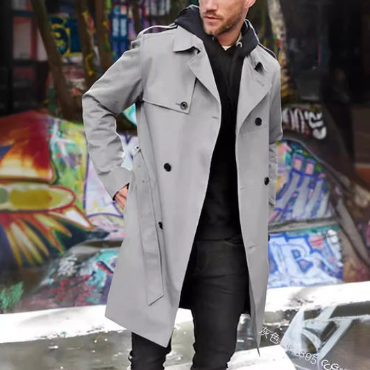 Classic Double-Breasted Trench Coat For Men - Stylish And Versatile Outerwear