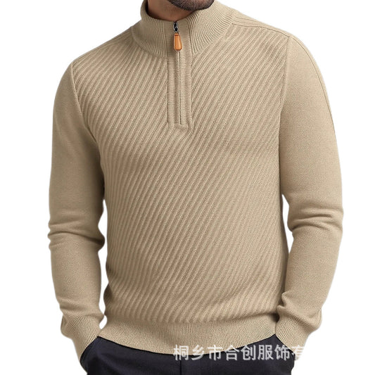 Men's Stylish Half-Zip Ribbed Sweater For Casual And Formal Wear