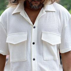Men's Classic Casual Fashion Waffle Waist Short Sleeve Shirt 45261999K