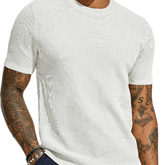Men's Casual Round Neck Loose Knitted Short Sleeve Sweater T-Shirt MTA2657C2M