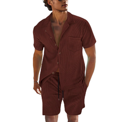 Men's Solid Color Short Sleeve Shorts Holiday Two-piece Set MTA0744D7X