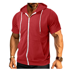 Men's Stylish Short Sleeve Hoodie with Zip-Up Design for Active Wear