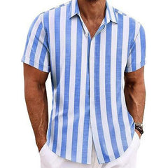 Men's Casual Striped Lapel Short Sleeve Shirt 06762420X