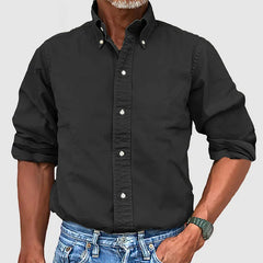 Solid Color Western Retro Shirt for Men - Button-Down Collar, Stylish Long-Sleeve, Casual Business Dress Style