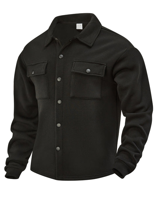 Stylish Black Button-Up Shirt Jacket for Men - Perfect for Casual and Outdoor Adventures