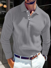 Men's Stylish White Ribbed Polo Shirt for Modern Gentlemen