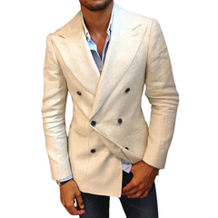 Men's Spring Fashion Classic Double Breasted Cotton And Linen Slim Blazer MTA1454C2K