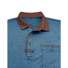 Men's Stylish Long Sleeve Polo Shirt with Contrast Collar and Chest Pocket