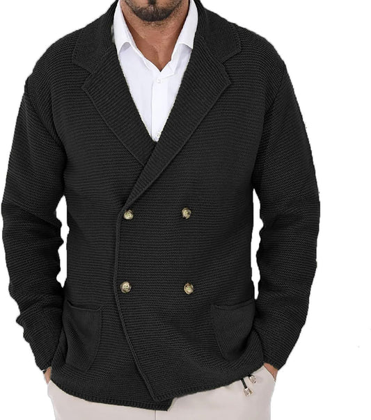 Double-Breasted Knit Cardigan Sweater for Men - Stylish and Versatile Outerwear