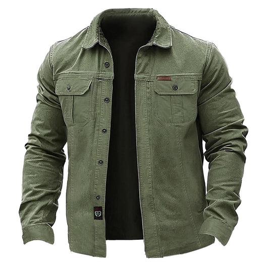 Men's Vintage Workwear Long Sleeve Lapel Utility Shirt - Perfect for Outdoor Adventures and Casual Wear