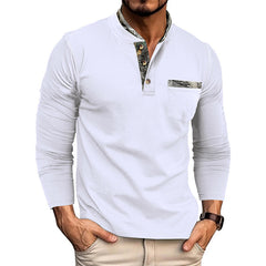 Men's Casual Henley Shirt with Camouflage Accents - Perfect for Everyday Wear