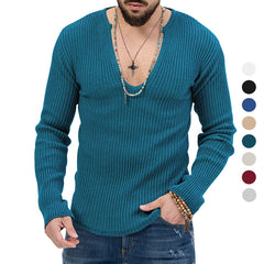 Stylish V-Neck Ribbed Sweater for Men - Perfect for Casual and Fashionable Looks
