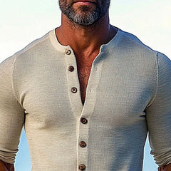 Men's Solid Color Round Neck Long Sleeve Shirt MTA1765C0X