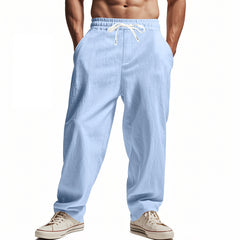 Men's Casual Loose-Fit Trousers with Adjustable Waistband and Side Pockets