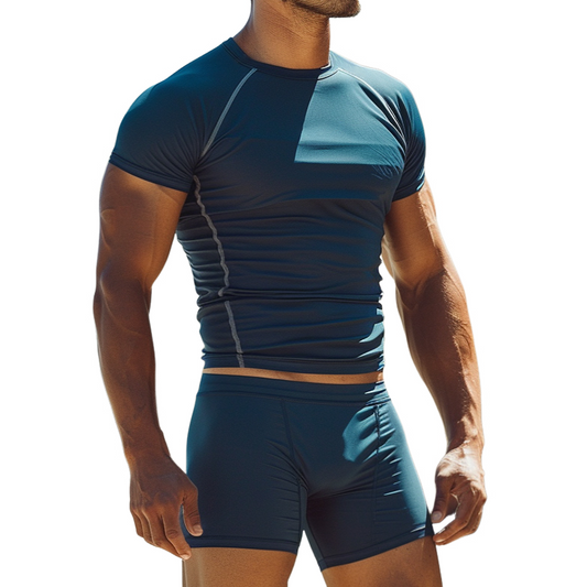 Men's Retro Casual Round Neck T-Shirt Swimwear Two-piece Set MTA1964C8TO