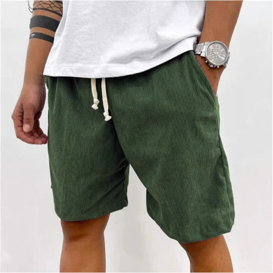 Men's Casual Corduroy Shorts with Adjustable Drawstring for Summer and Spring