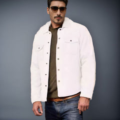 Stylish White Jacket with Detachable Fur Collar for Men - Perfect for Winter and Casual Outfits