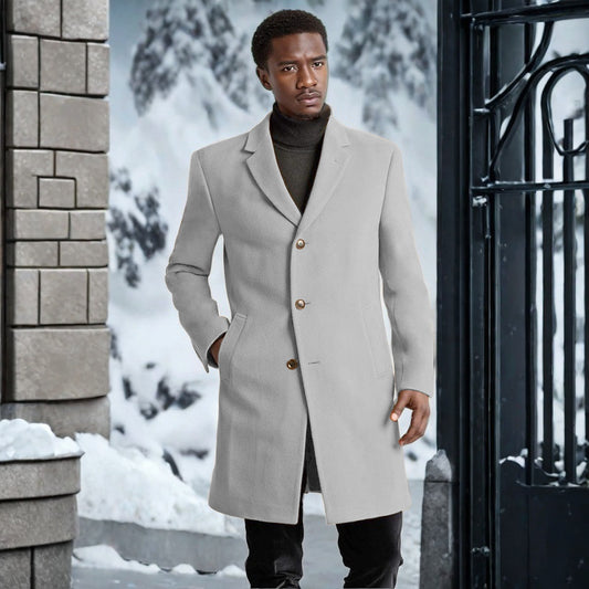 Classic Men's Longline Overcoat with Gold Button Accents