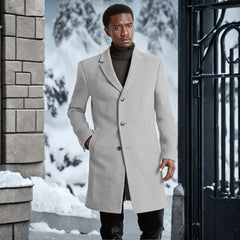 Classic Men's Longline Overcoat with Gold Button Accents