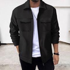 Men's New Autumn Casual Jacquard Lapel Jacket: Zip-Up, Long-Sleeve Outerwear
