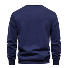 Classic Navy Blue Polo Shirt for Men - Stylish and Comfortable Long Sleeve Design