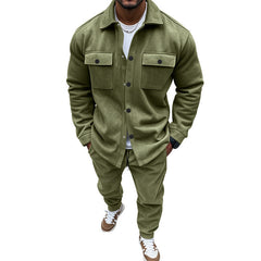 Men's Casual Khaki Jacket and Jogger Set - Stylish and Comfortable Two-Piece Outfit