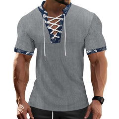 Men's Casual Contrast Color Laced Short Sleeve T-Shirt MTA0110D4X