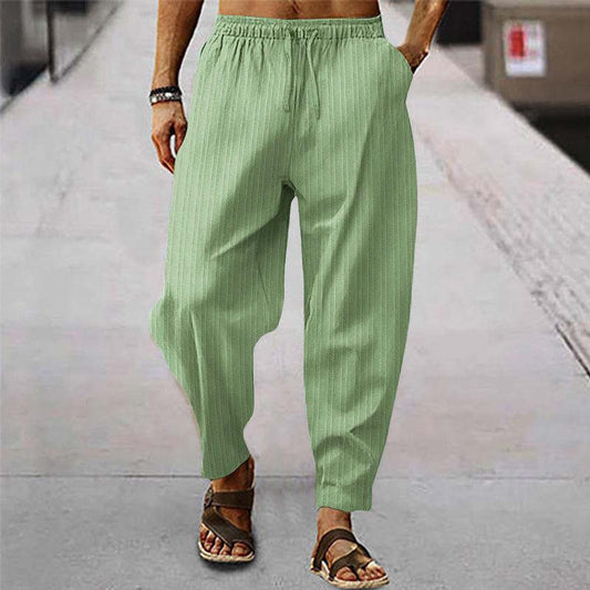 Men's Breathable Cotton And Linen Striped Loose Casual Sports Trousers 71867122X