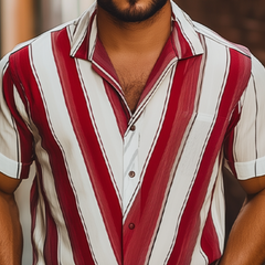 Men's Fashion Casual Striped Contrast Chiffon Short Sleeve Shirt MTA2009C1K