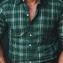 Men's Vintage Dark Green Long Sleeve Check Shirt MTA2109C8P