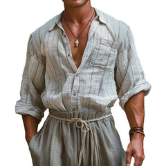 Men's Breathable Striped Print Long Sleeve Shirt 96087248X