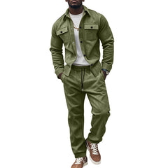 Men's Casual Khaki Jacket and Jogger Set - Stylish and Comfortable Two-Piece Outfit