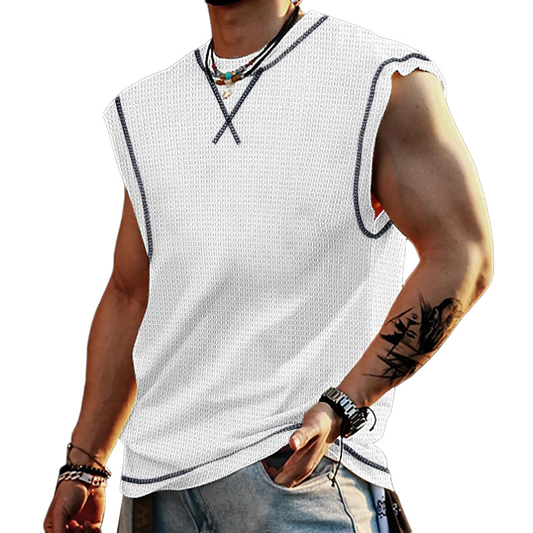 Men's Casual Waffle Crew Neck Loose Tank Top MTA1835C2M