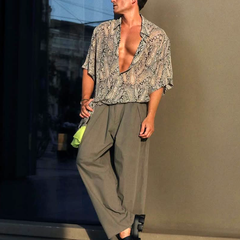 Men's Paisley Print Lapel Short Sleeve Shirt MTA0170D8Z