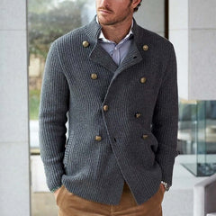 Men's Spring And Autumn Dark Gray Double-Breasted Casual Knitted Cardigan MTA1894C2U