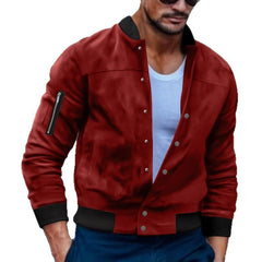 Stylish Men's Bomber Jacket With Zippered Sleeve Pocket