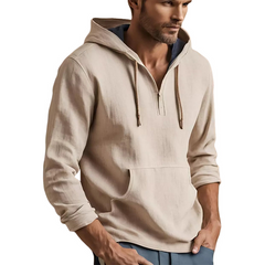 Men's Casual Apricot Cotton And Linen Hoodie 48827029U