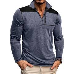 Men's Stylish Half-Zip Pullover with Contrast Panel Design for Casual Wear