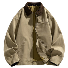 Men's Work Jacket - Detroit Washed, Retro Distressed Denim Canvas Coat